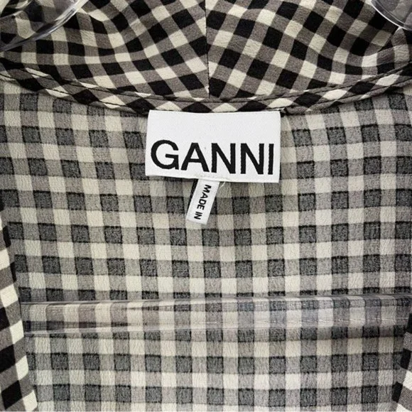 GANNI Black Check Gingham Print Wrap Dress Size 38/ 6